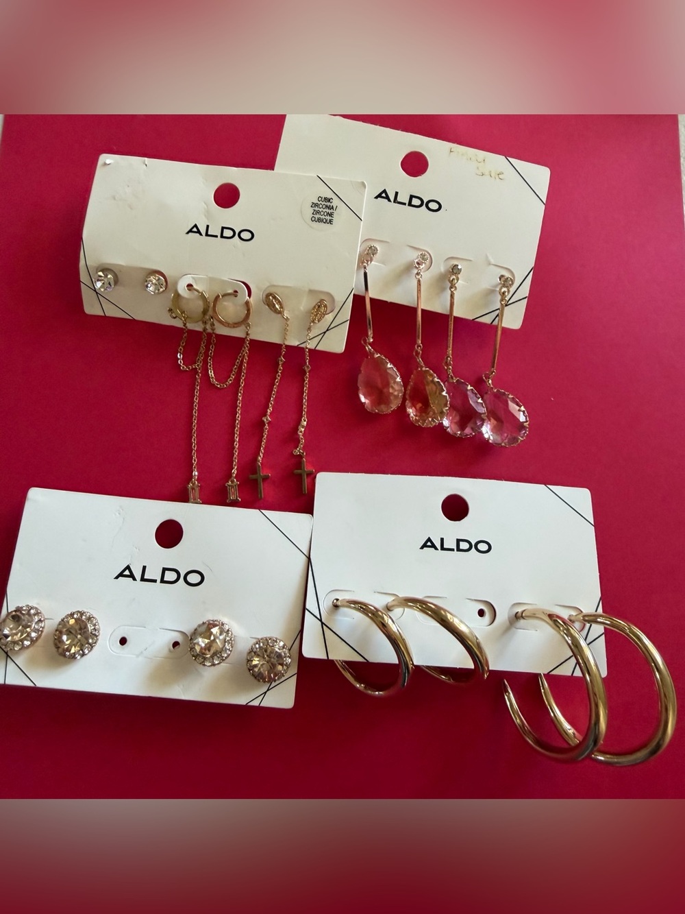 ALDO Gold-Tone Earring Set with Pink Teardrops & Clear Crystals